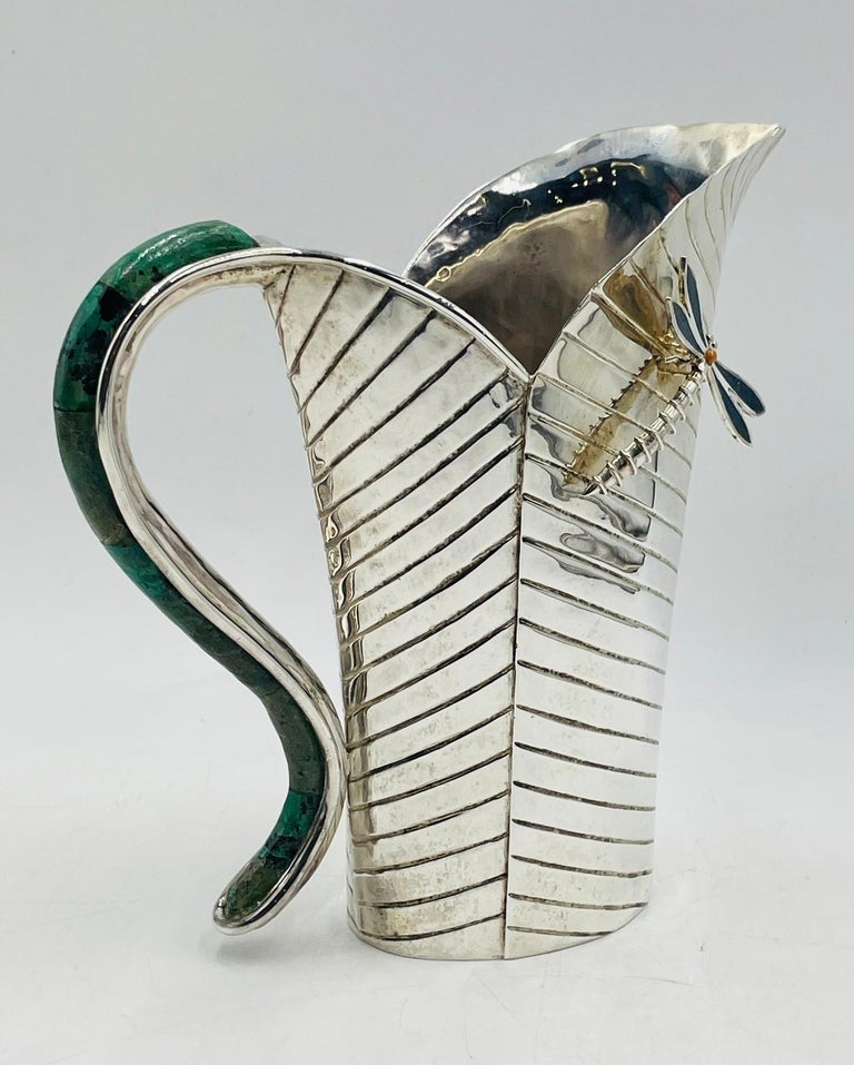 Emilia castillo 大皿 希少 銀細工 Emilia Castillo Leaf-Form Silver Pitcher with Dragonfly Detail For