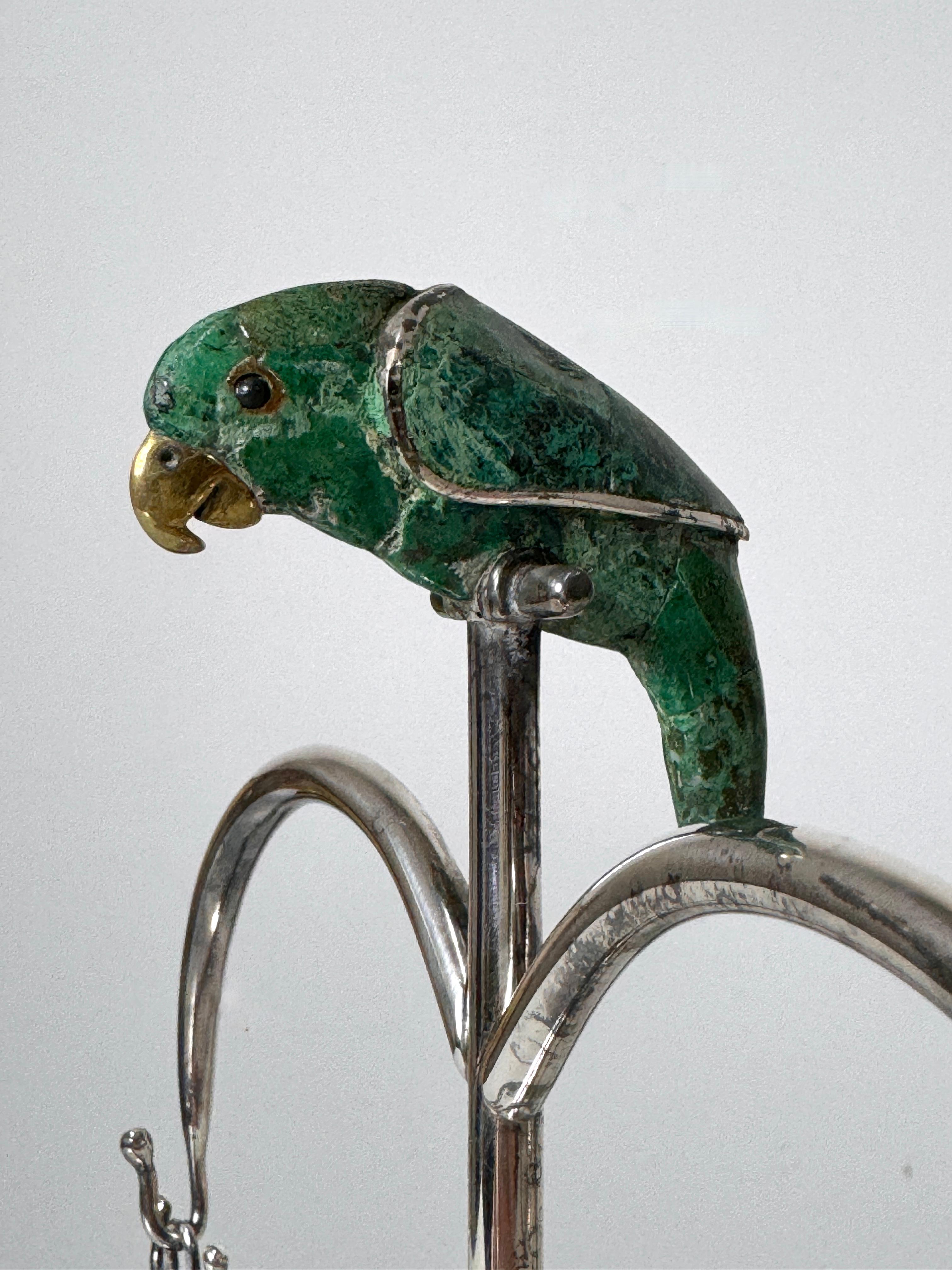 Late 20th Century Emilia Castillo Mexican Silver Plate Picture Frame Stand with Turquoise Parrot