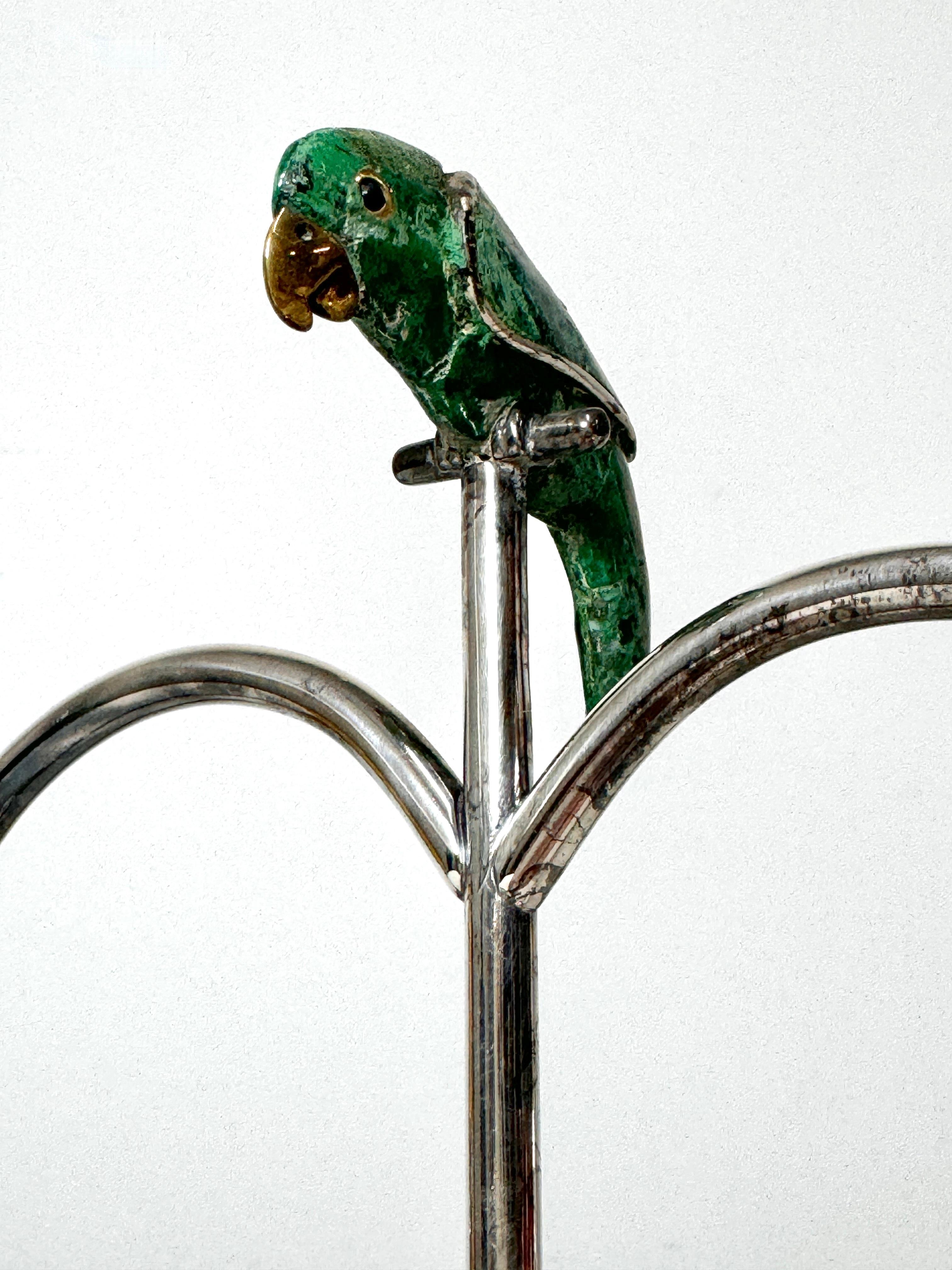 Emilia Castillo Mexican Silver Plate Picture Frame Stand with Turquoise Parrot 1