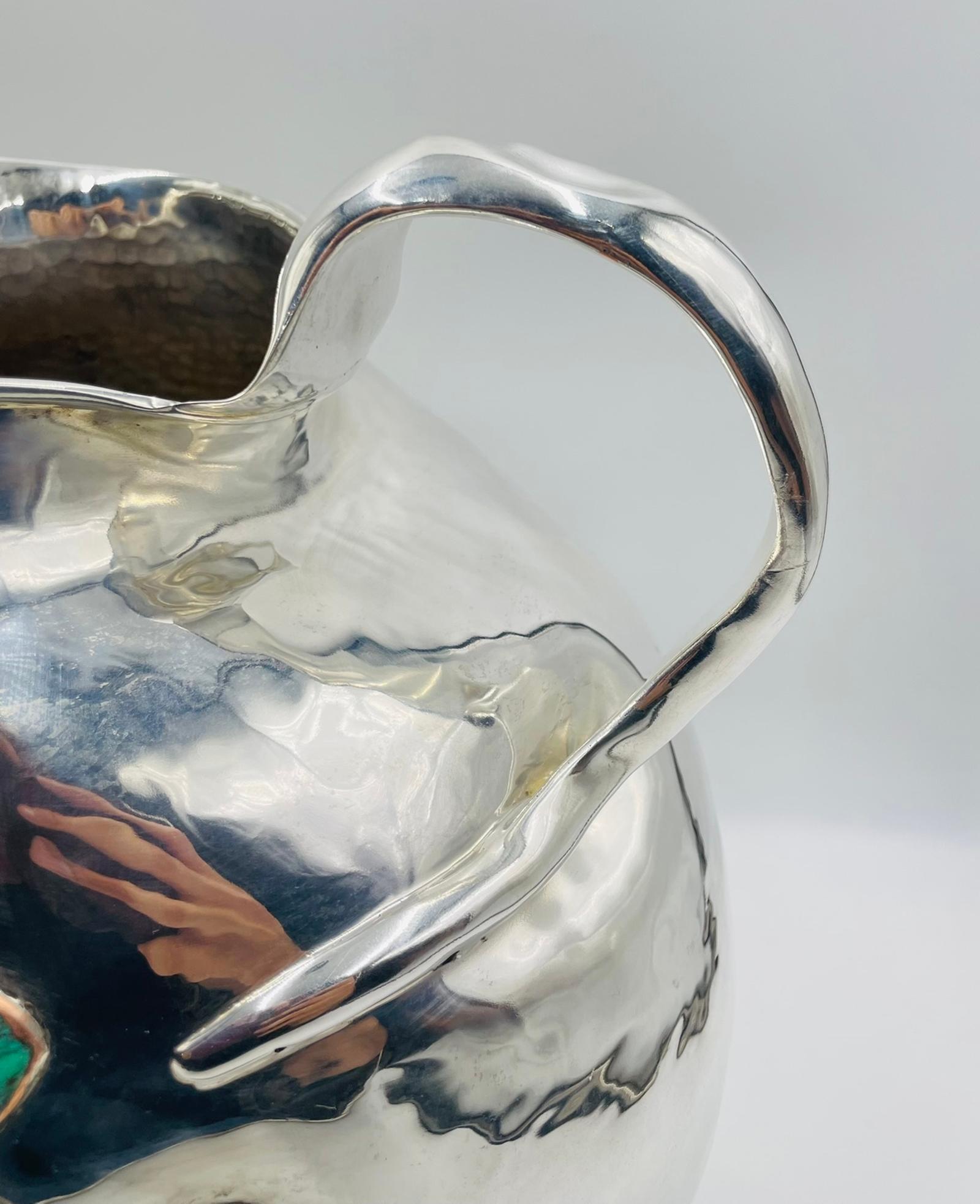 Brocca d'argento sovradimensionata di Emilia Castillo con intarsio di pietre, argenteria Taxco in vendita 3