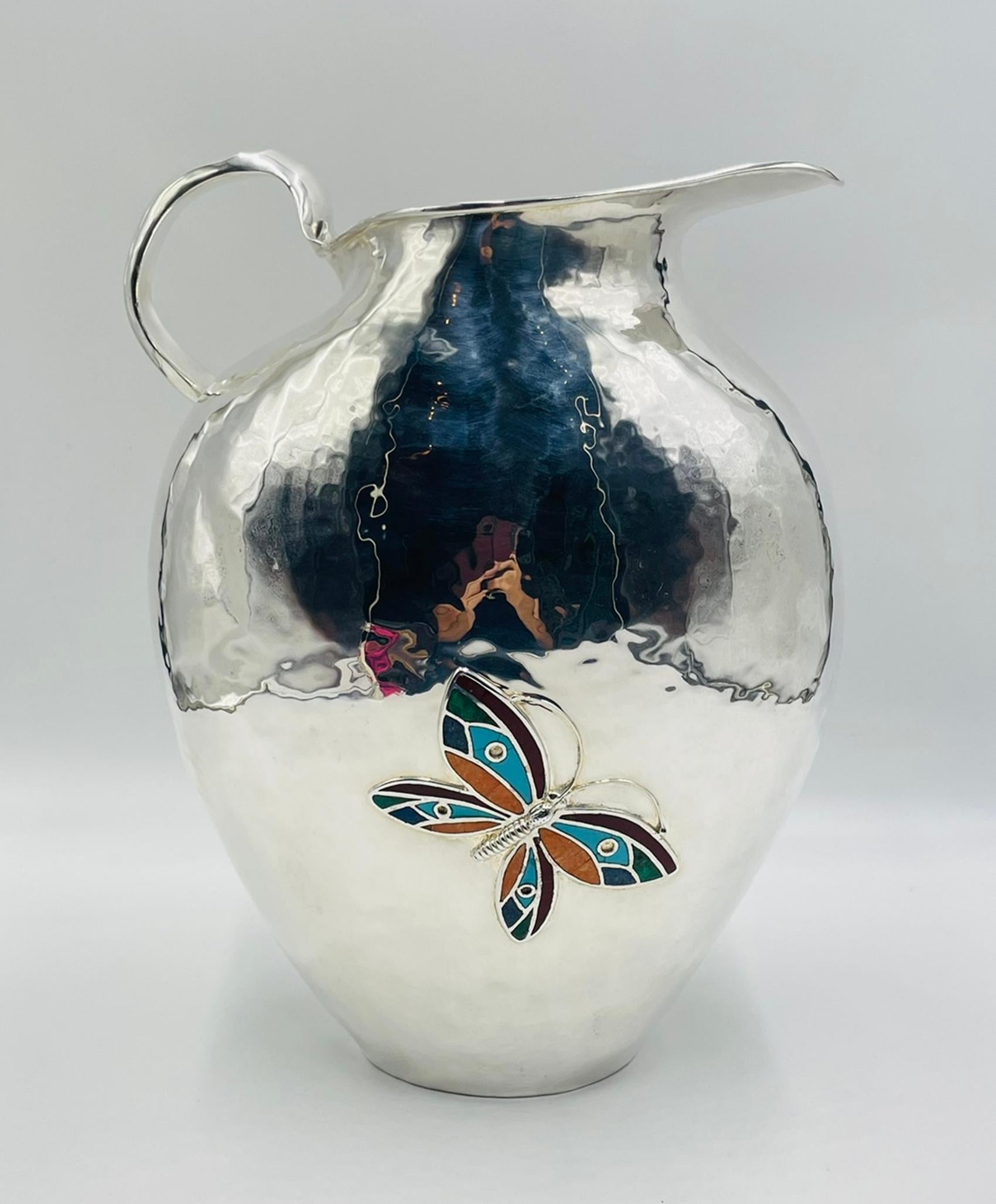 Moderno Brocca d'argento sovradimensionata di Emilia Castillo con intarsio di pietre, argenteria Taxco in vendita