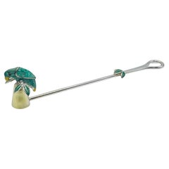 Emilia Castillo Parrot Candle Snuffer with Malachite Inlay, Taxco Mexican Modern