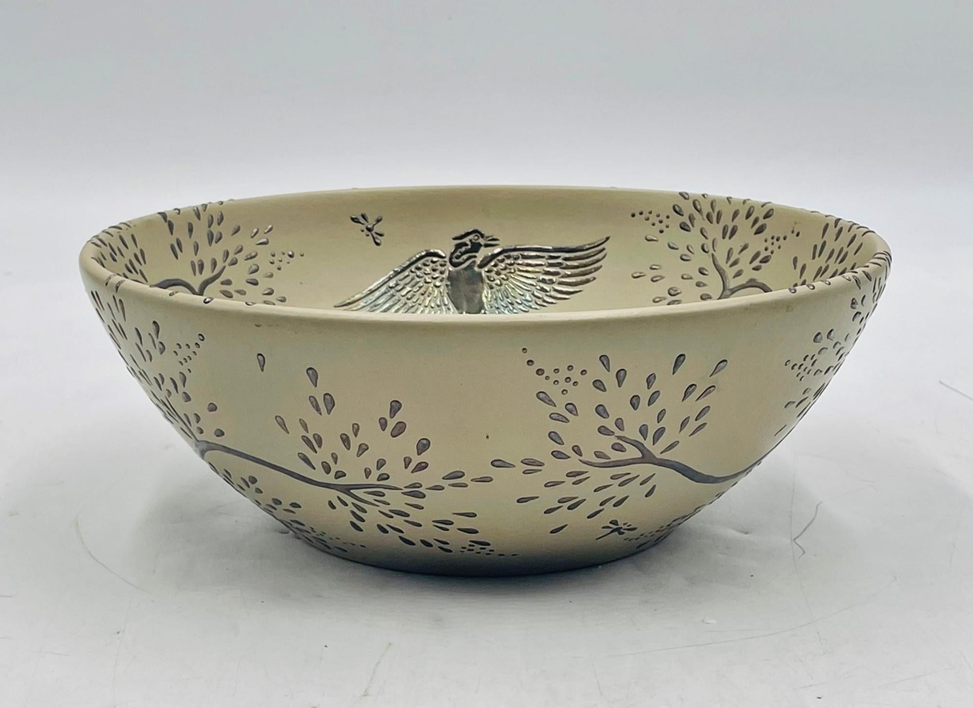 Moderno Ciotola in porcellana e argento puro di Emilia Castillo, firmata e datata in vendita