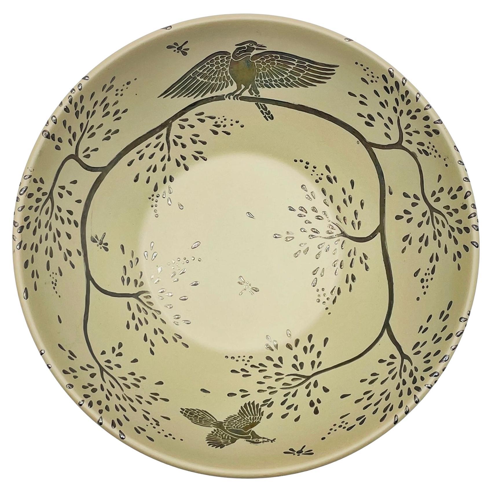 Ciotola in porcellana e argento puro di Emilia Castillo, firmata e datata