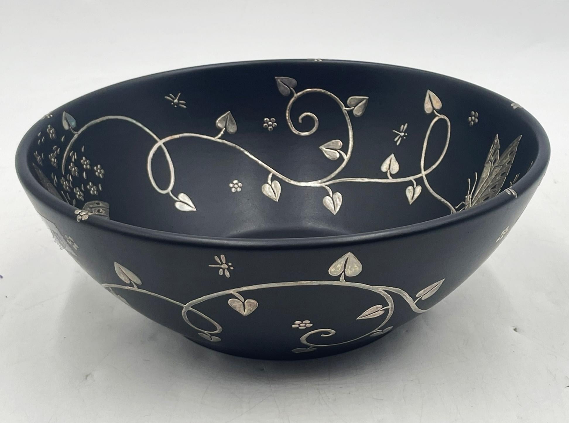 Emilia Castillo Porcelain & Pure Silver Butterfly Bowl, Mexico, Signed For Sale 4