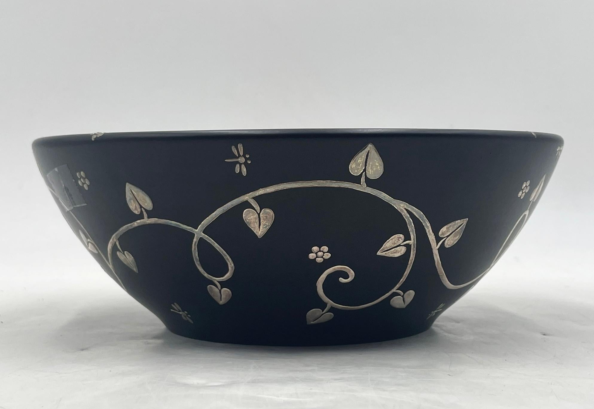 Emilia Castillo Porcelain & Pure Silver Butterfly Bowl, Mexico, Signed For Sale 5