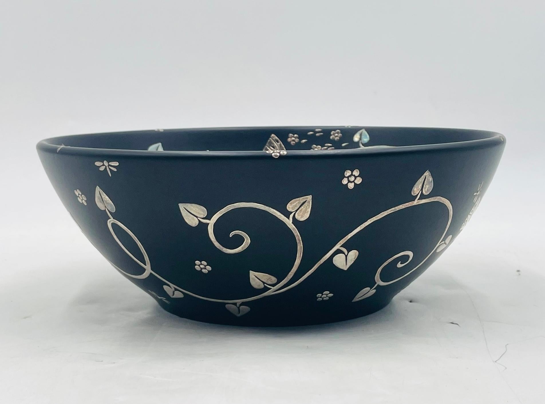 Emilia Castillo Porcelain & Pure Silver Butterfly Bowl, Mexico, Signed For Sale 6