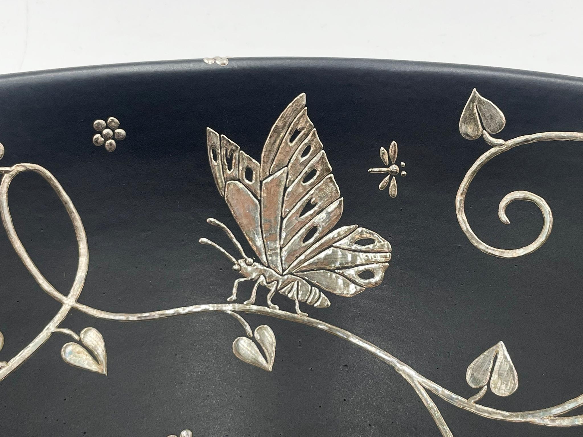 Emilia Castillo Porcelain & Pure Silver Butterfly Bowl, Mexico, Signed For Sale 7