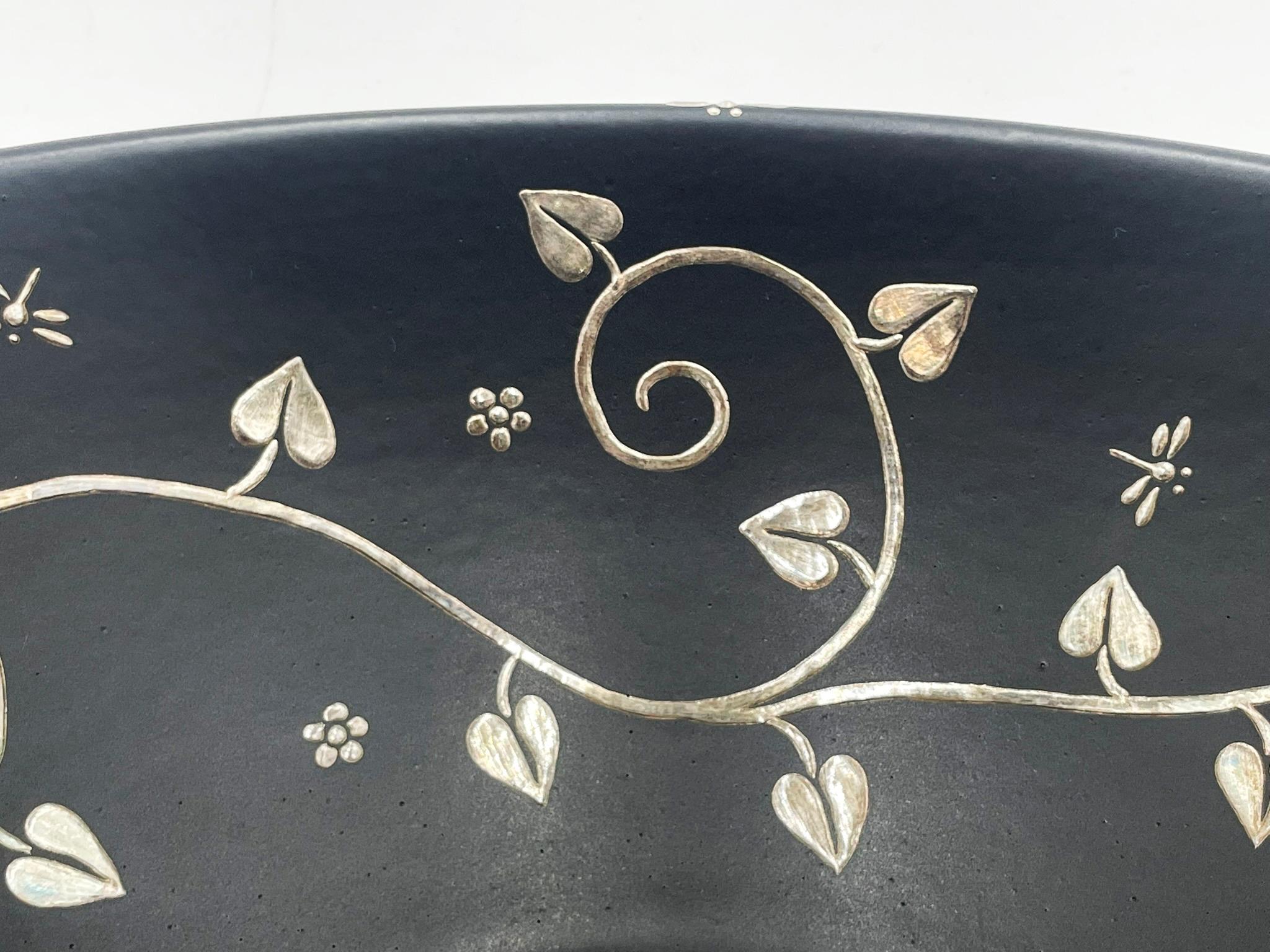 Emilia Castillo Porcelain & Pure Silver Butterfly Bowl, Mexico, Signed For Sale 8