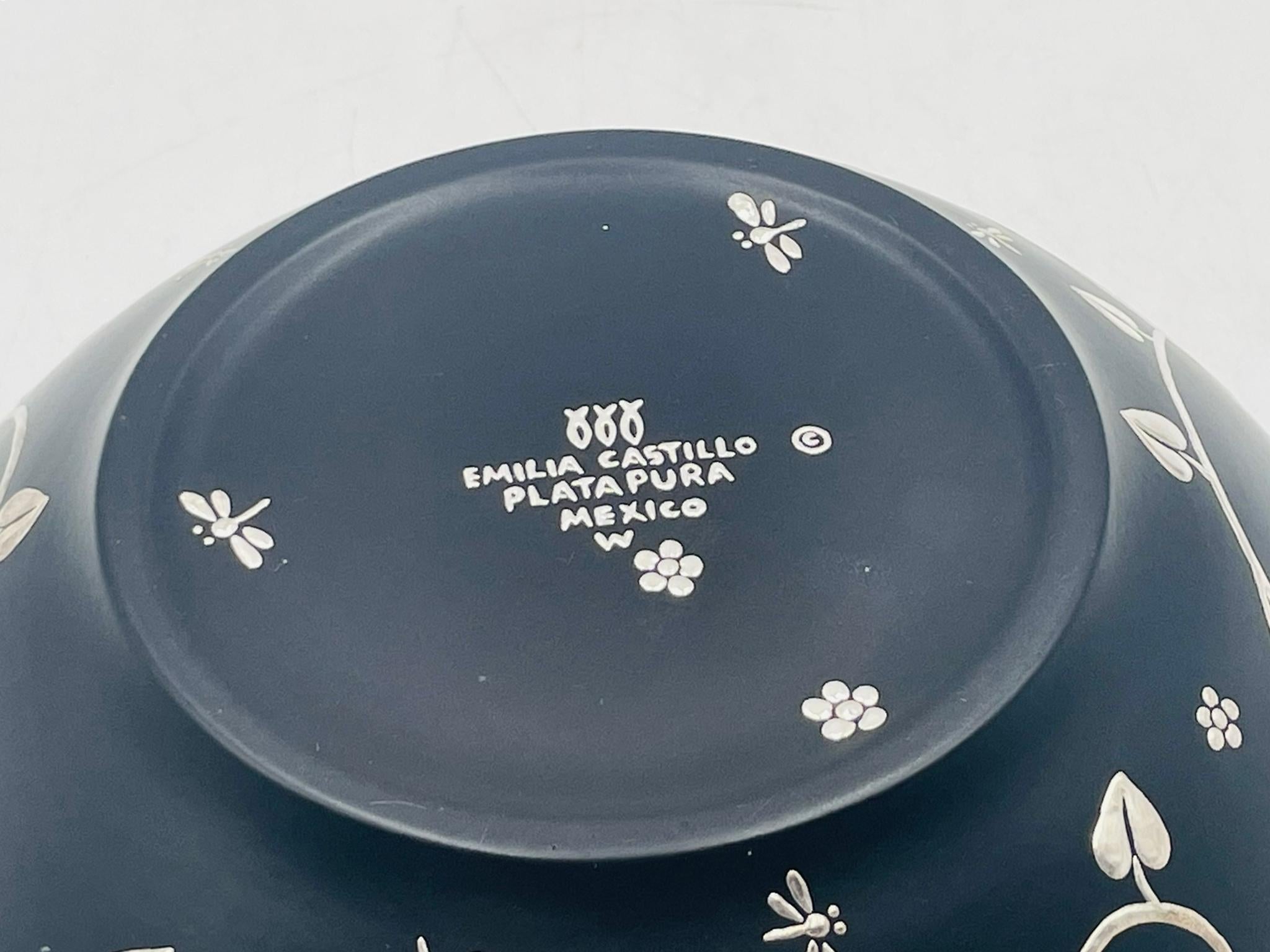Emilia Castillo Porcelain & Pure Silver Butterfly Bowl, Mexico, Signed For Sale 10