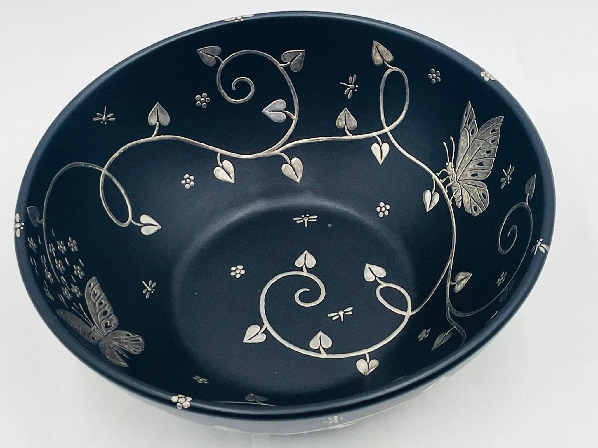 Organic Modern Emilia Castillo Porcelain & Pure Silver Butterfly Bowl, Mexico, Signed For Sale