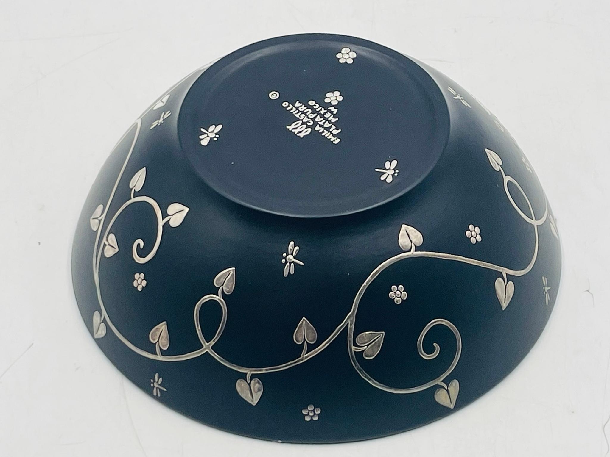 Emilia Castillo Porcelain & Pure Silver Butterfly Bowl, Mexico, Signed In Good Condition For Sale In Los Angeles, CA