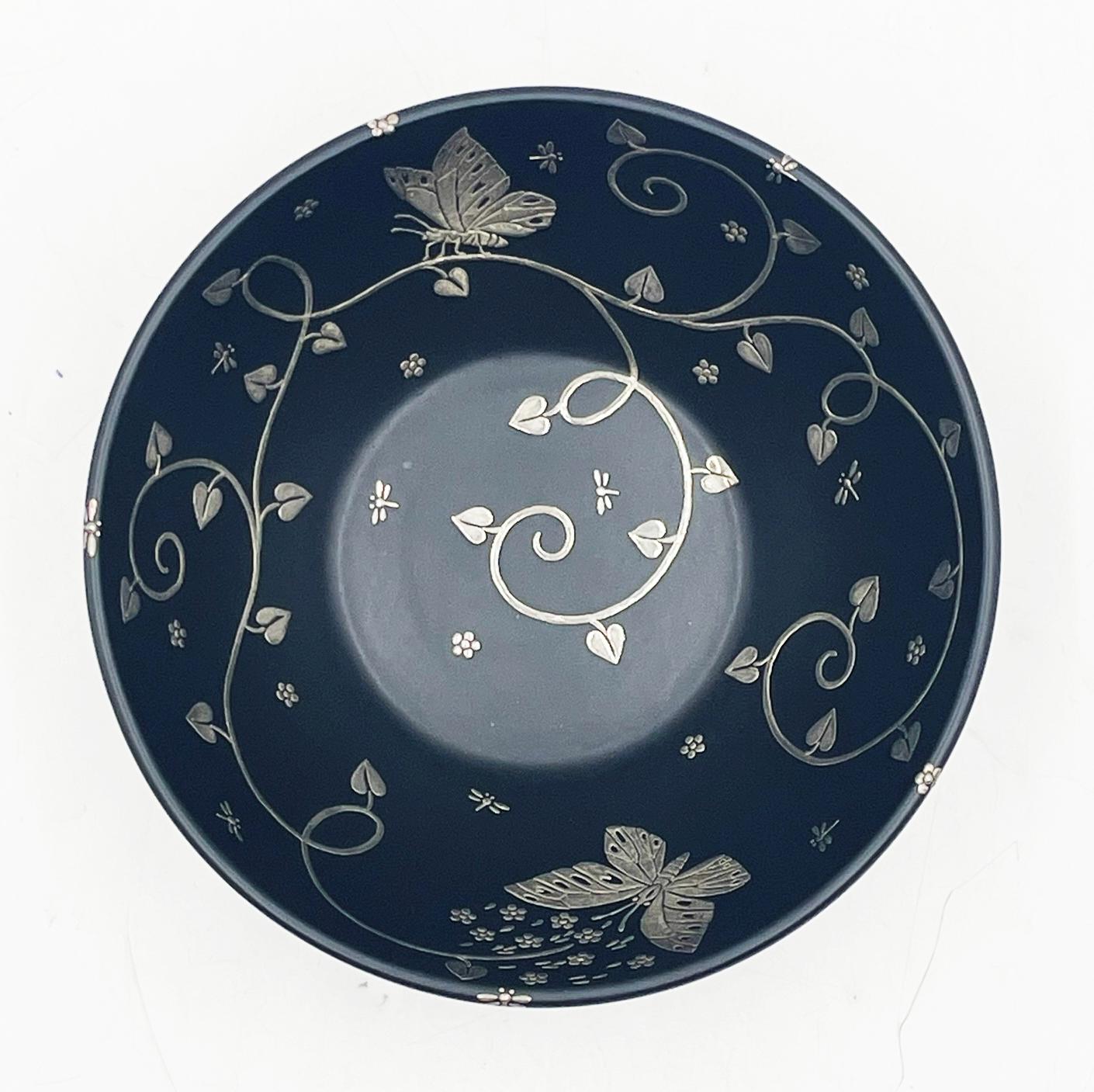 Emilia Castillo Porcelain & Pure Silver Butterfly Bowl, Mexico, Signed For Sale 1