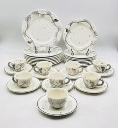 Service de table pour huit personnes en porcelaine et argent pur d'Emilia Castillo, tous signés