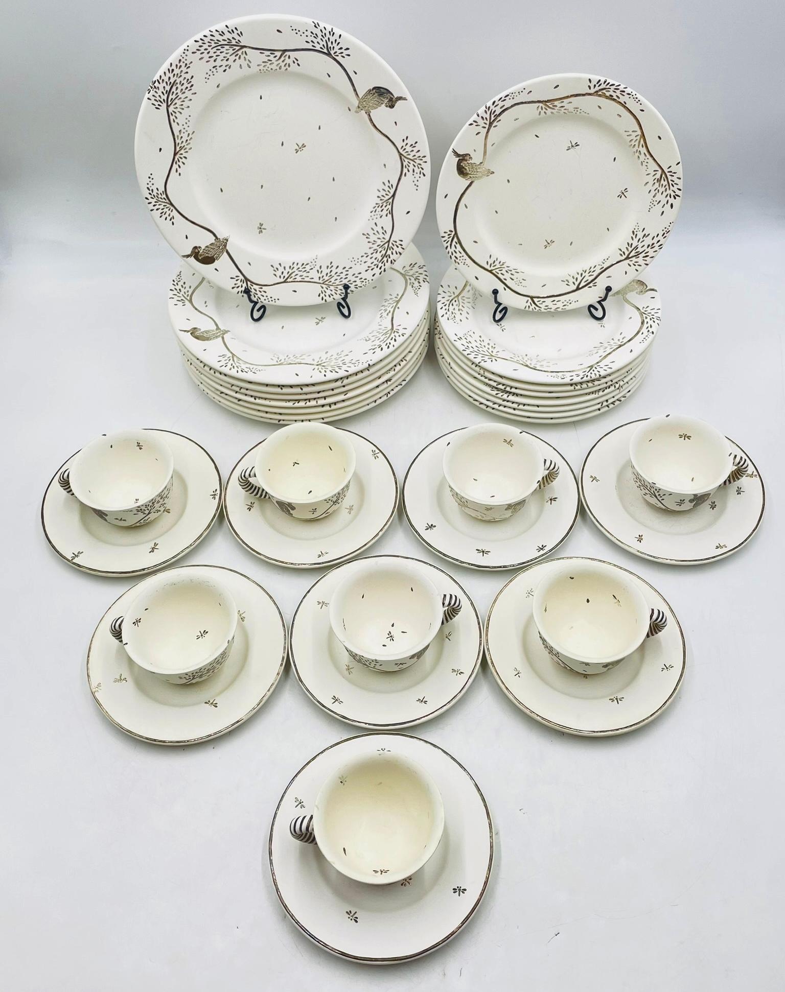 Emilia Castillo Vajilla para ocho de porcelana y plata pura, todo firmado en Bueno estado para la venta en Los Angeles, CA