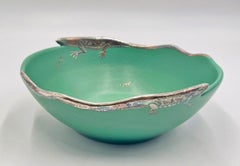 Emilia Castillo Porcelain & Pure Silver Lizard Bowl, Taxco Mexico, Signed 1996