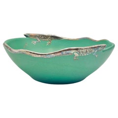 Emilia Castillo Porcelain & Pure Silver Lizard Bowl, Taxco Mexico, Signed 1996