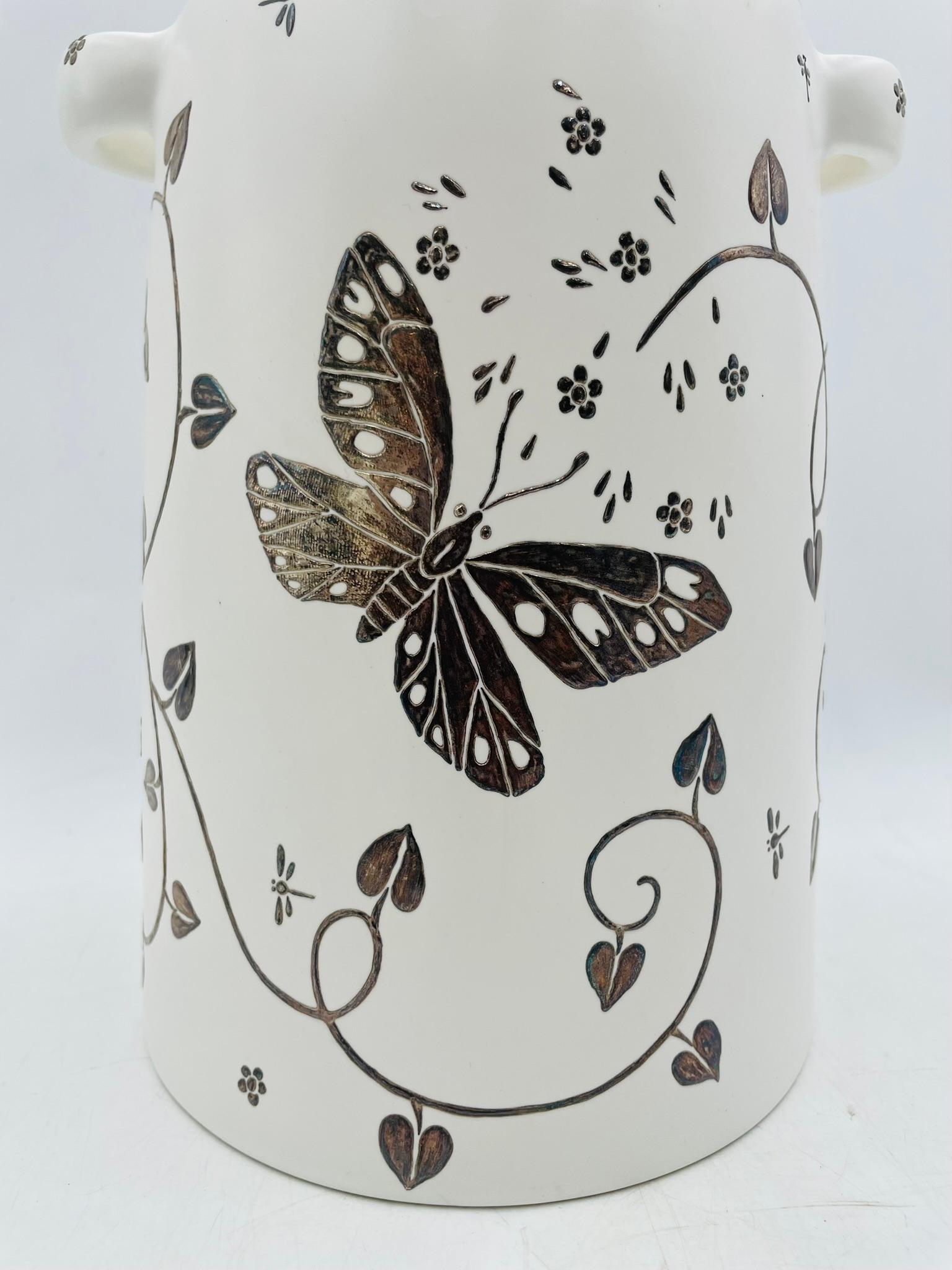 Barattolo con coperchio a farfalla in porcellana e argento di Emilia Castillo, Taxco Mexico in vendita 6