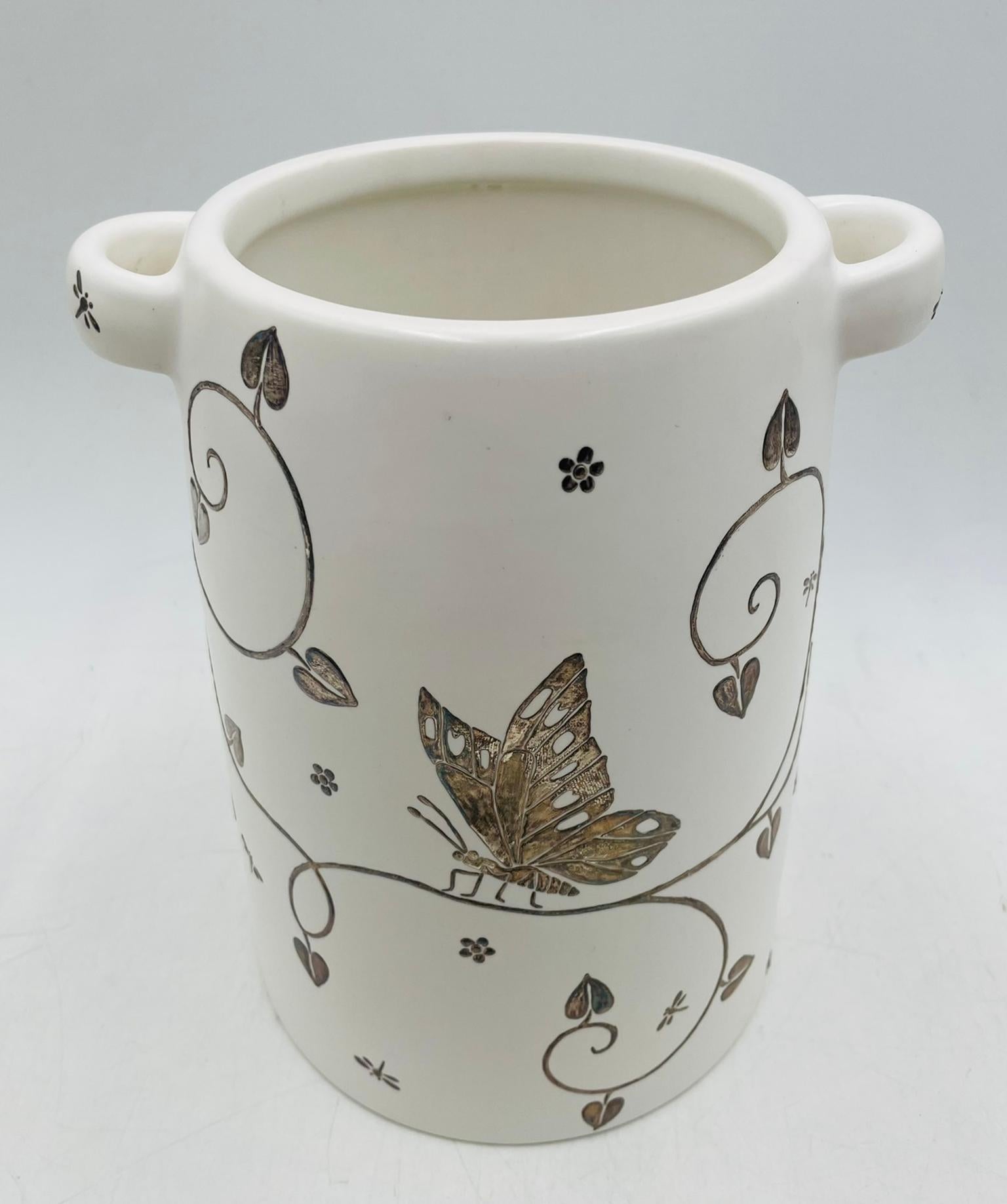 Barattolo con coperchio a farfalla in porcellana e argento di Emilia Castillo, Taxco Mexico in vendita 10