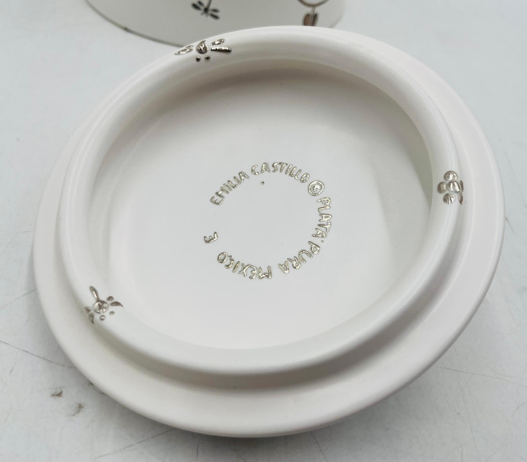 Barattolo con coperchio a farfalla in porcellana e argento di Emilia Castillo, Taxco Mexico in vendita 12