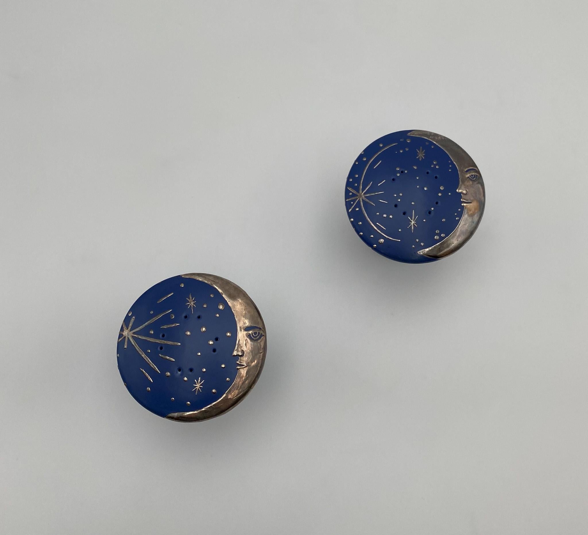 Glazed Emilia Castillo Porcelain & Silver Salt & Pepper Shakers, Mexico, 20th Century For Sale