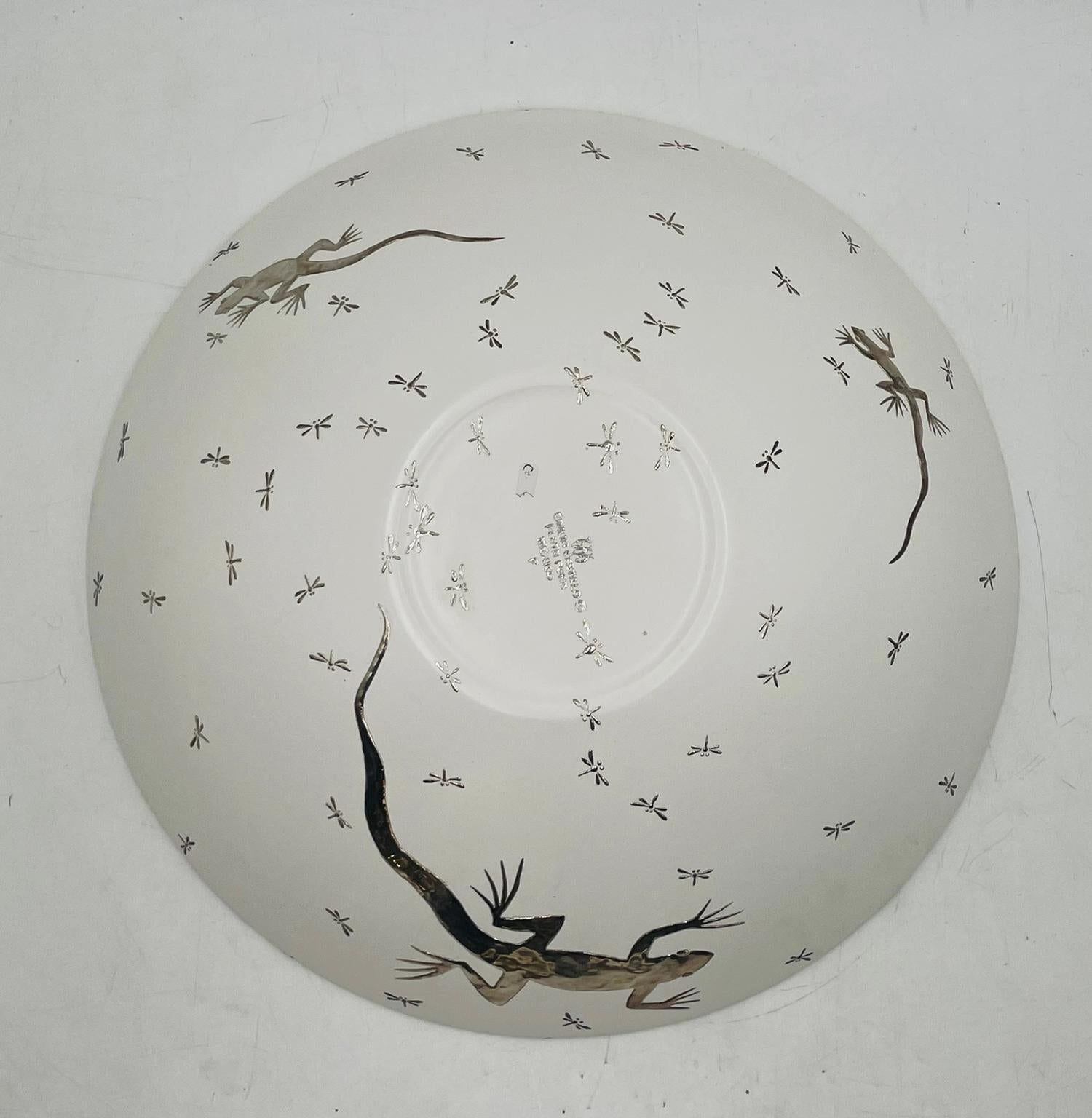Emilia Castillo Pure Silver & Porcelain Bowl with Lizards & Fireflies, Mexico im Angebot 3