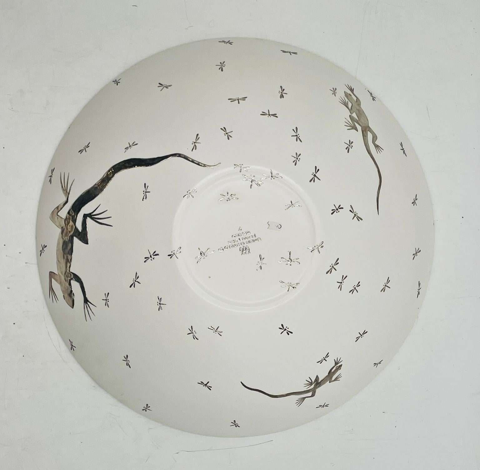 Emilia Castillo Pure Silver & Porcelain Bowl with Lizards & Fireflies, Mexico im Angebot 4