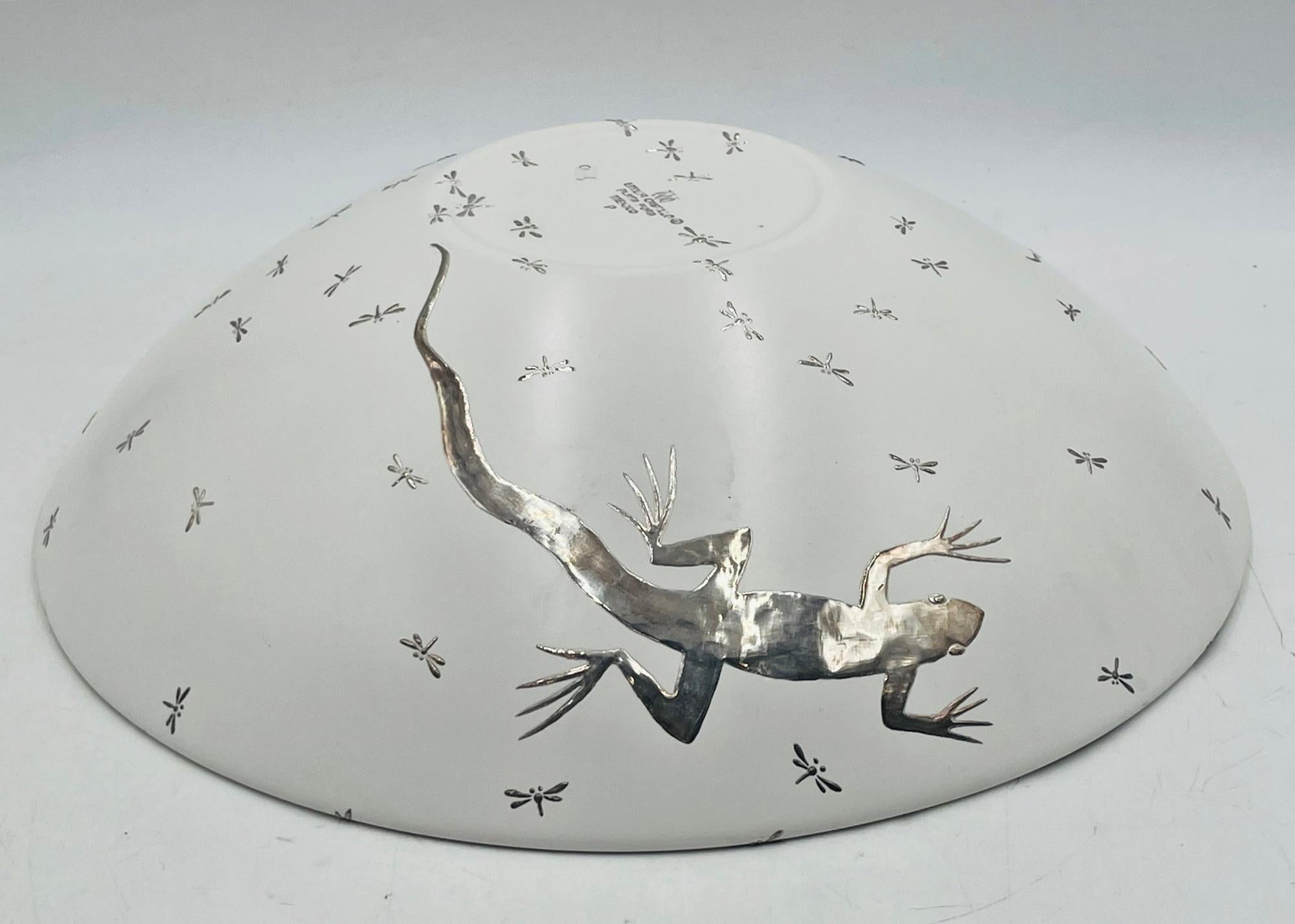 Emilia Castillo Pure Silver & Porcelain Bowl with Lizards & Fireflies, Mexico im Angebot 5