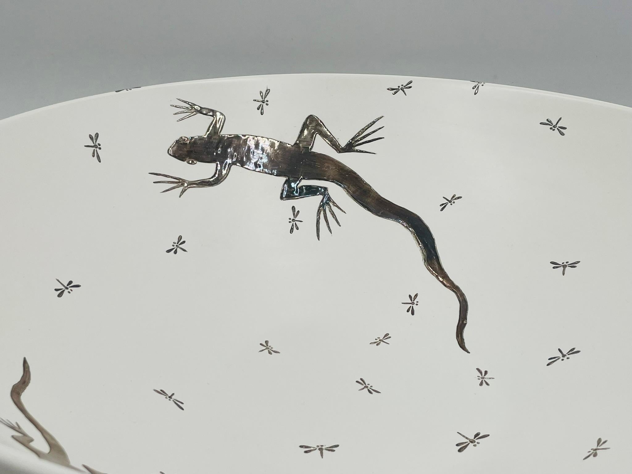 Emilia Castillo Pure Silver & Porcelain Bowl with Lizards & Fireflies, Mexico im Angebot 6