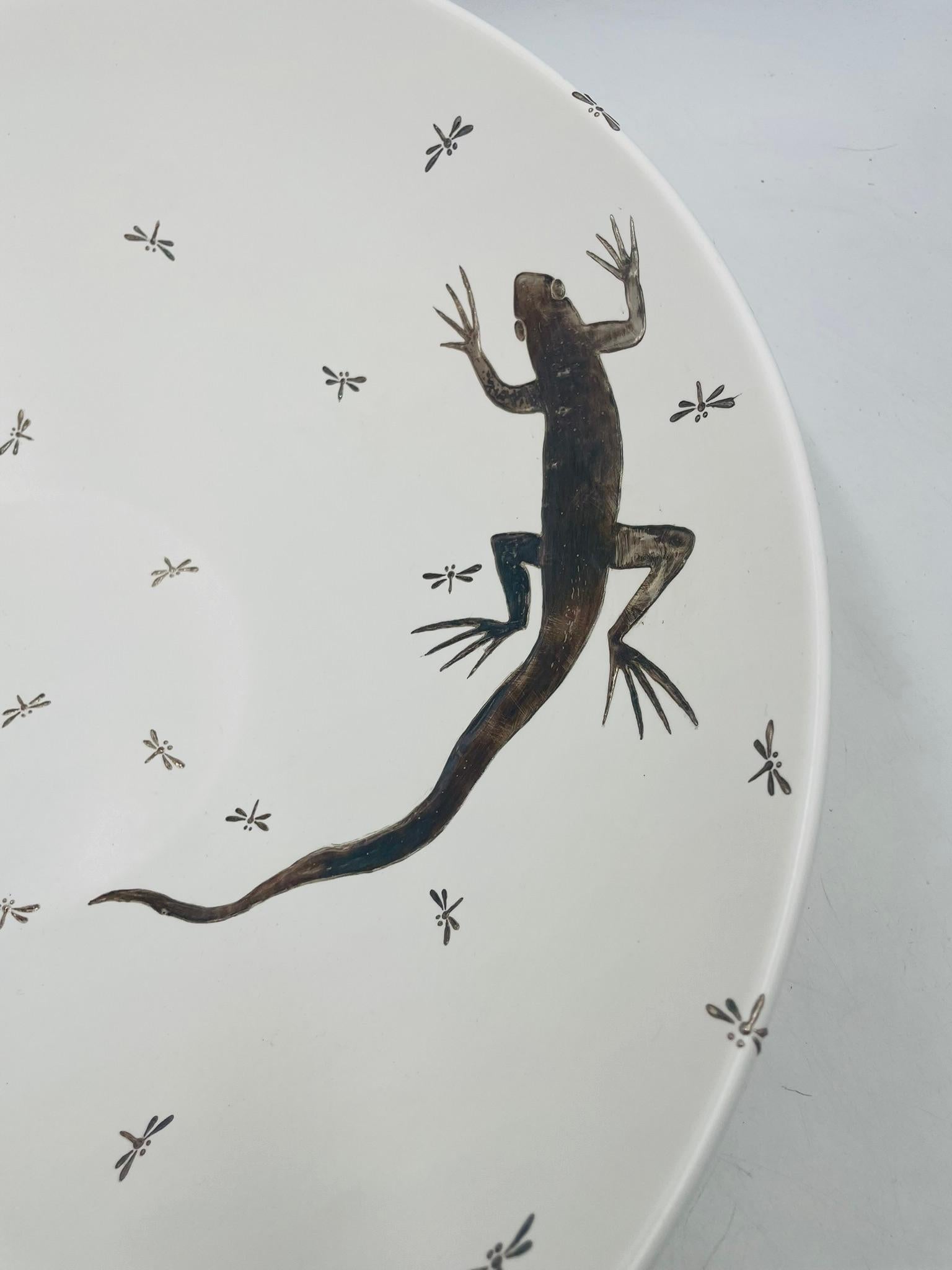 Emilia Castillo Pure Silver & Porcelain Bowl with Lizards & Fireflies, Mexico im Angebot 7