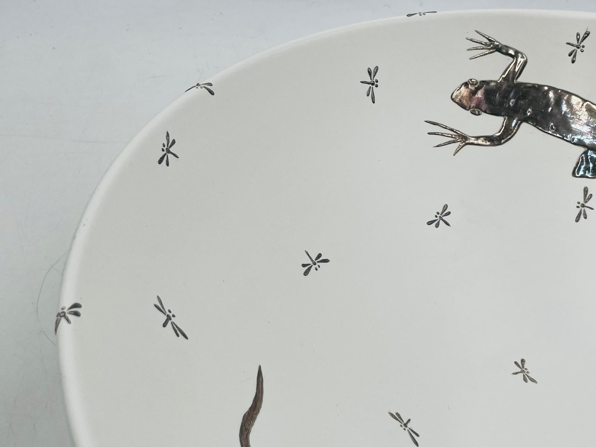Emilia Castillo Pure Silver & Porcelain Bowl with Lizards & Fireflies, Mexico im Angebot 8