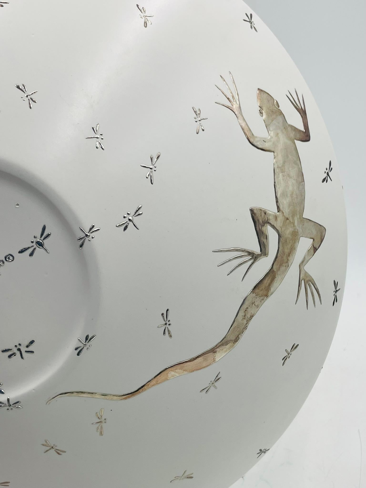 Emilia Castillo Pure Silver & Porcelain Bowl with Lizards & Fireflies, Mexico im Angebot 9