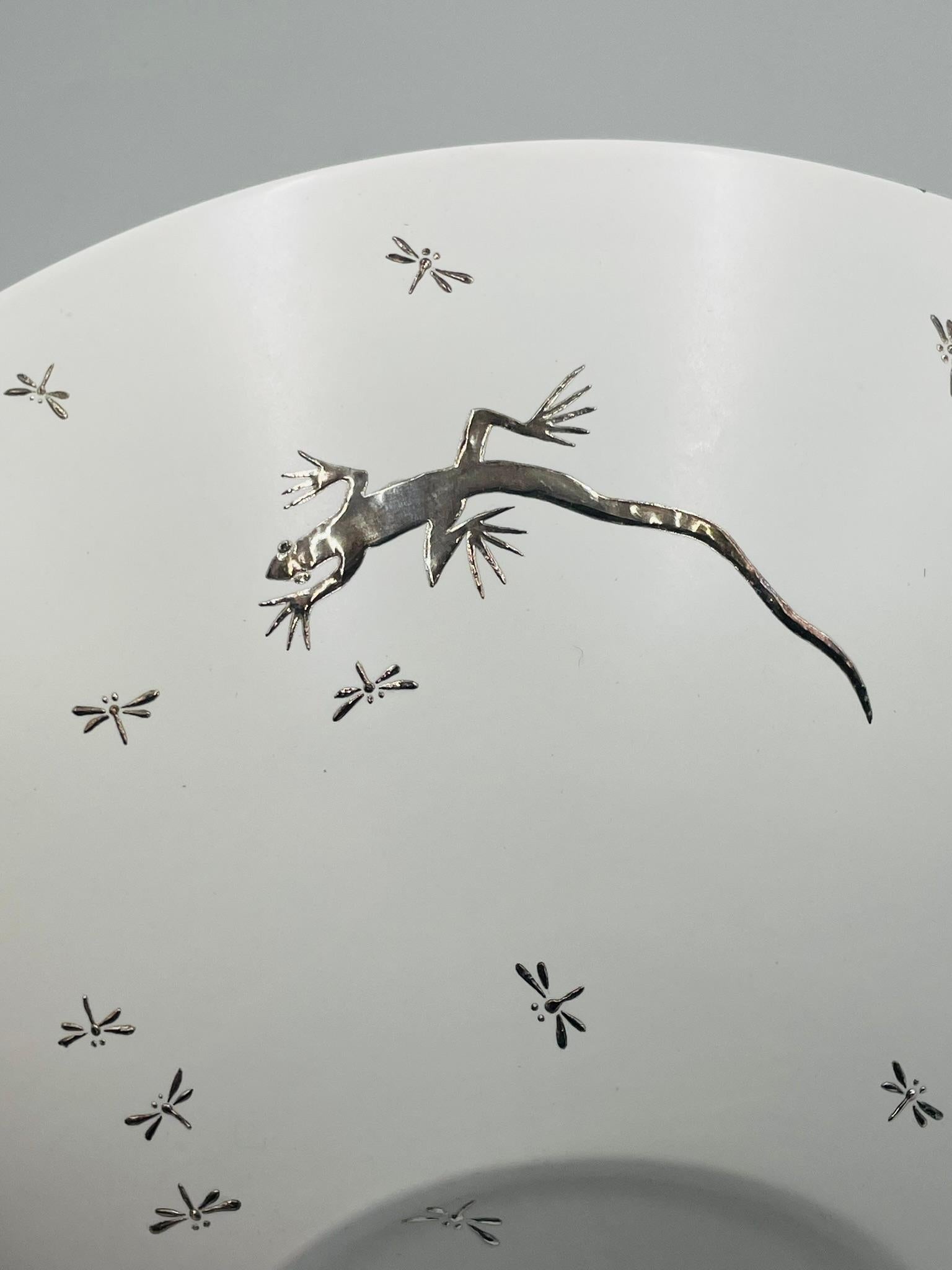 Emilia Castillo Pure Silver & Porcelain Bowl with Lizards & Fireflies, Mexico im Angebot 10