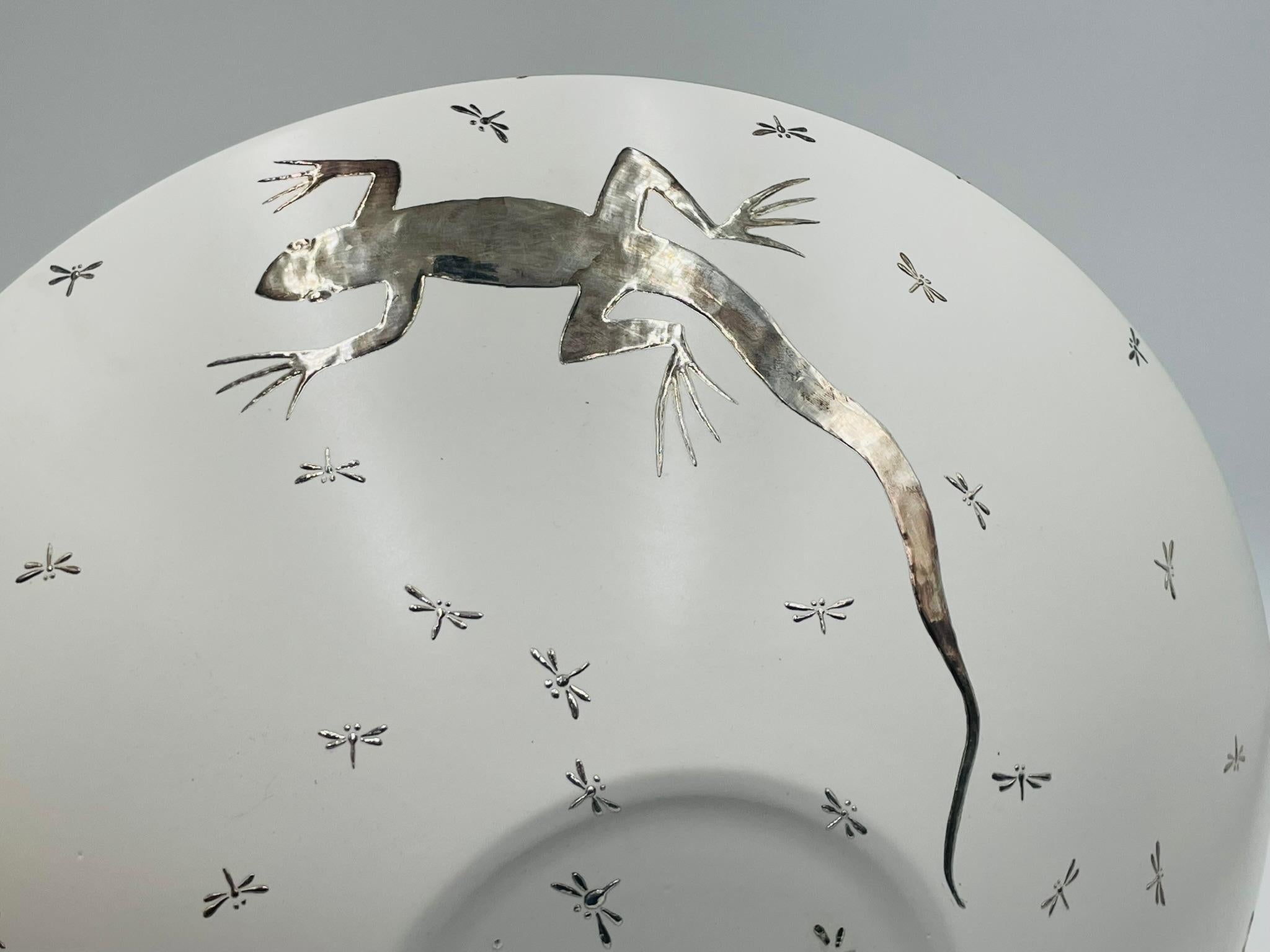 Emilia Castillo Pure Silver & Porcelain Bowl with Lizards & Fireflies, Mexico im Angebot 11