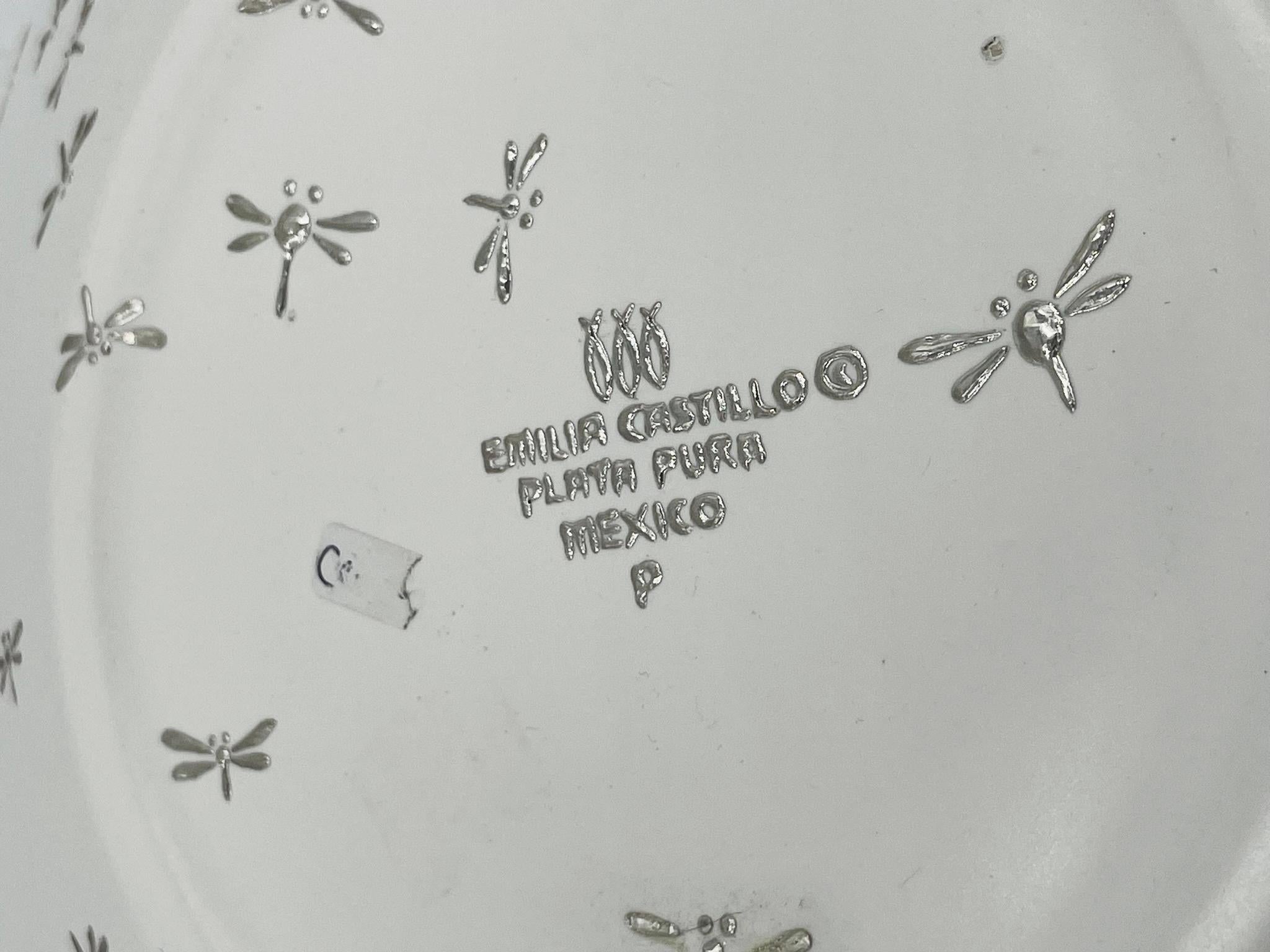 Emilia Castillo Pure Silver & Porcelain Bowl with Lizards & Fireflies, Mexico im Angebot 12