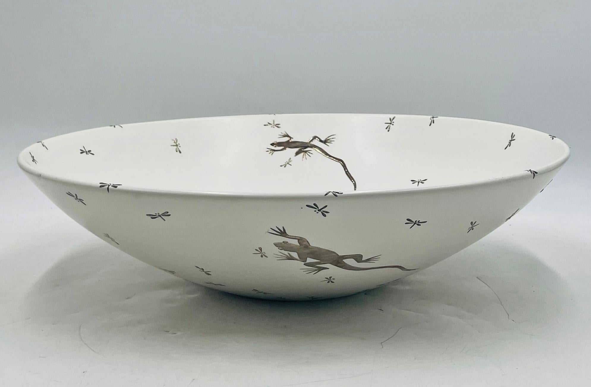 Emilia Castillo Pure Silver & Porcelain Bowl with Lizards & Fireflies, Mexico (Mexikanisch) im Angebot