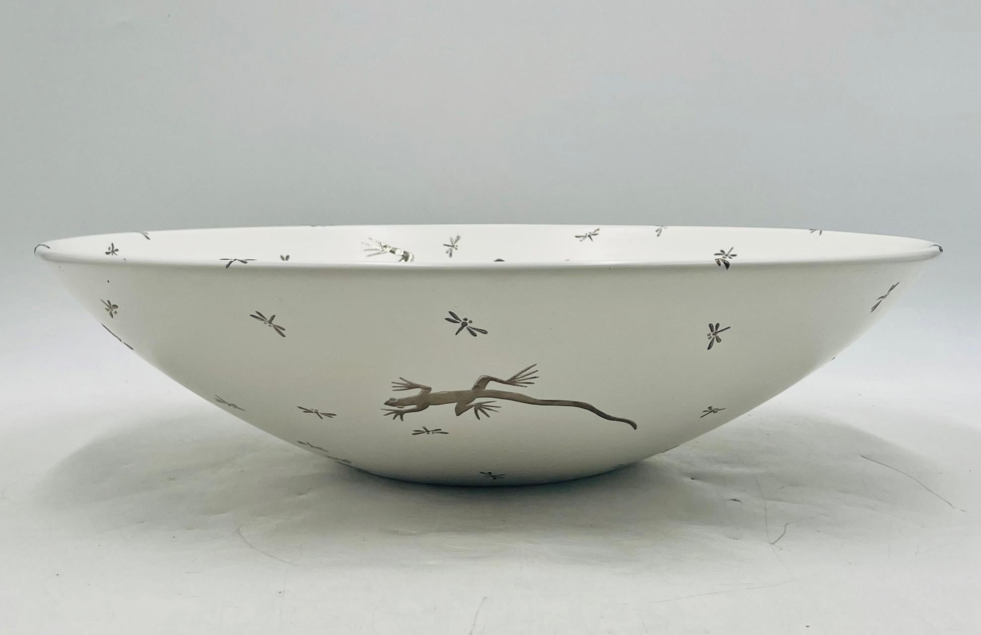 Emilia Castillo Pure Silver & Porcelain Bowl with Lizards & Fireflies, Mexico (Handgefertigt) im Angebot