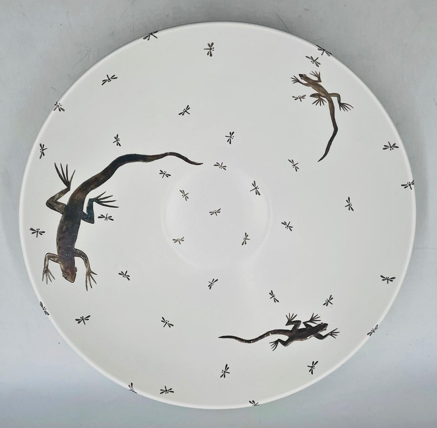 Emilia Castillo Pure Silver & Porcelain Bowl with Lizards & Fireflies, Mexico (Silber) im Angebot