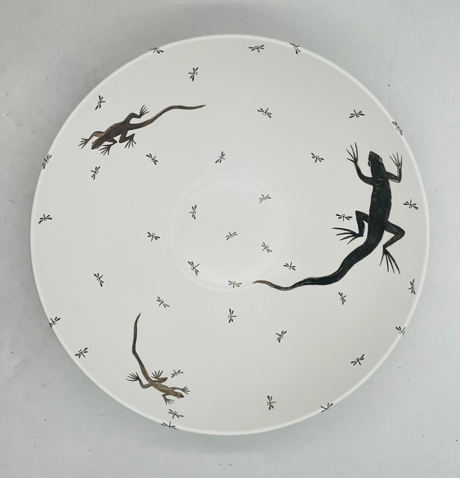 Emilia Castillo Pure Silver & Porcelain Bowl with Lizards & Fireflies, Mexico im Angebot 1