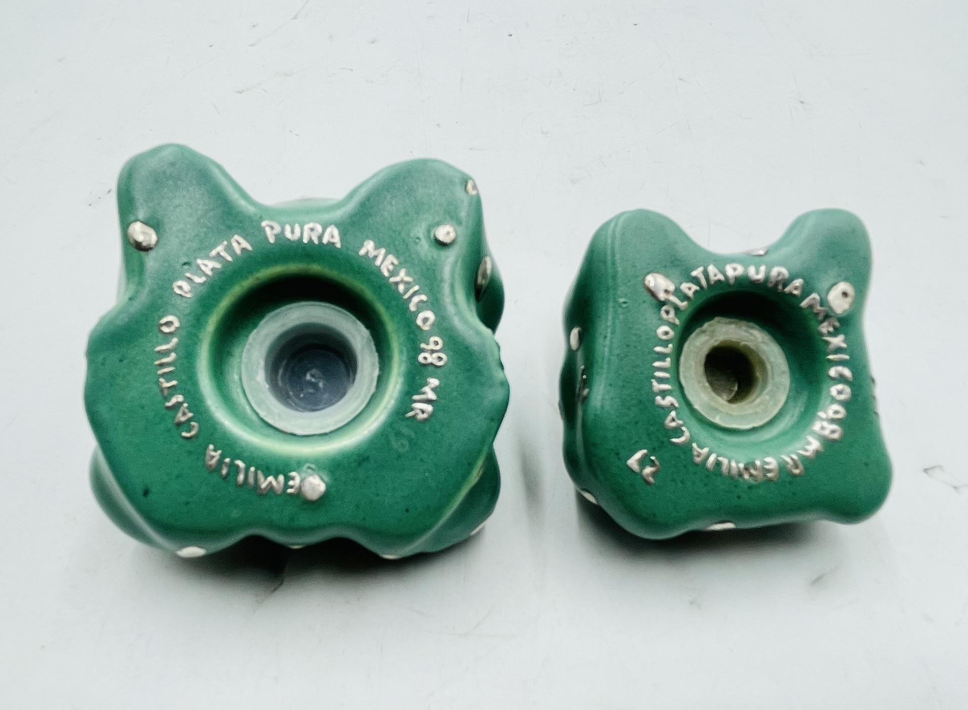 Emilia Castillo Reines Silber und Porzellan Frosch Salz- und Pfefferstreuer, Taxco 1998 im Angebot 3