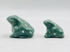 Emilia Castillo Pure Silver & Porcelain Frog Salt & Pepper Shakers, Taxco 1998