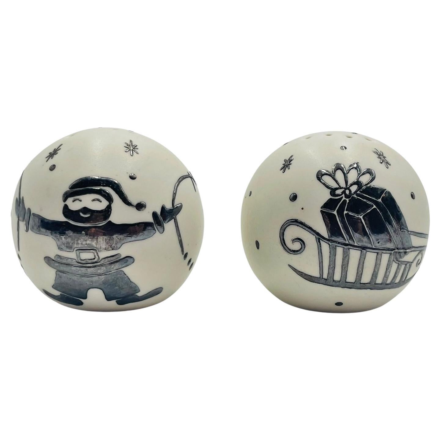 Emilia Castillo Pure Silver 
Porcelain Salt 
Pepper Shakers, Mexican Modernism