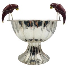 Emilia Castillo Sculptural Parrot Center Bowl in Jasper & Silver-Plate, Mexico