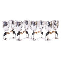 Emilia Castillo Set of Eight Silver Plate Goblets with Toucans