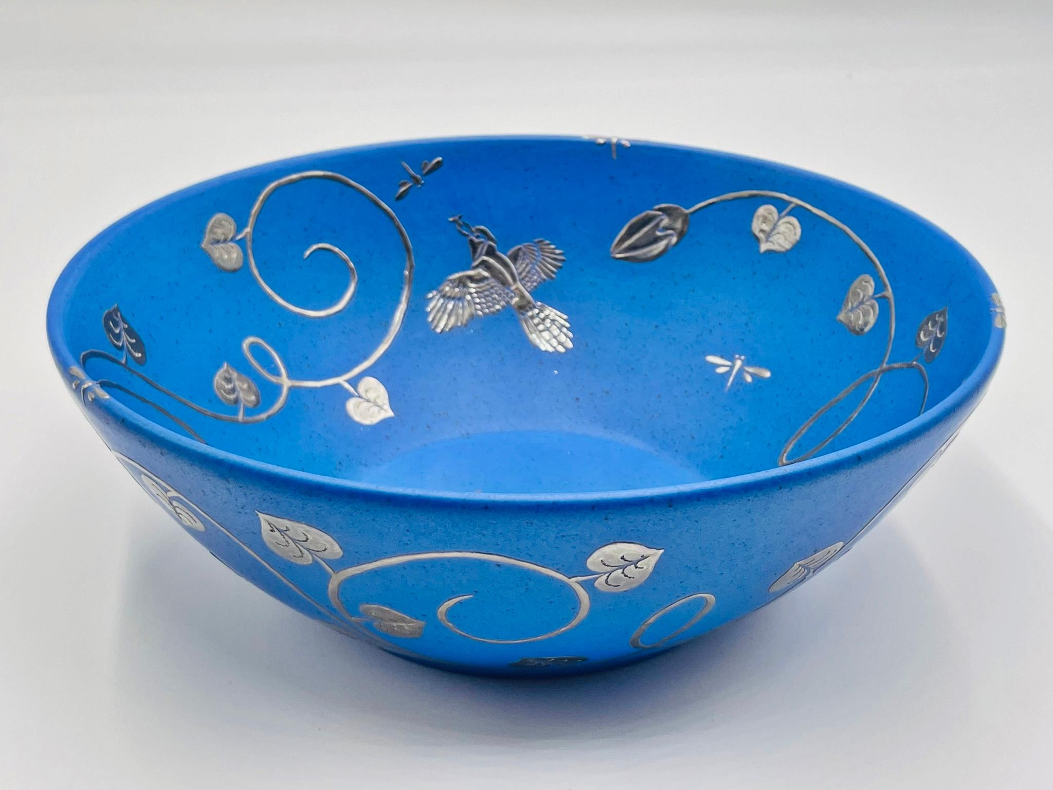 Messicano Ciotola in porcellana e argento puro firmata Emilia Castillo, Taxco Mexico, 1995 in vendita