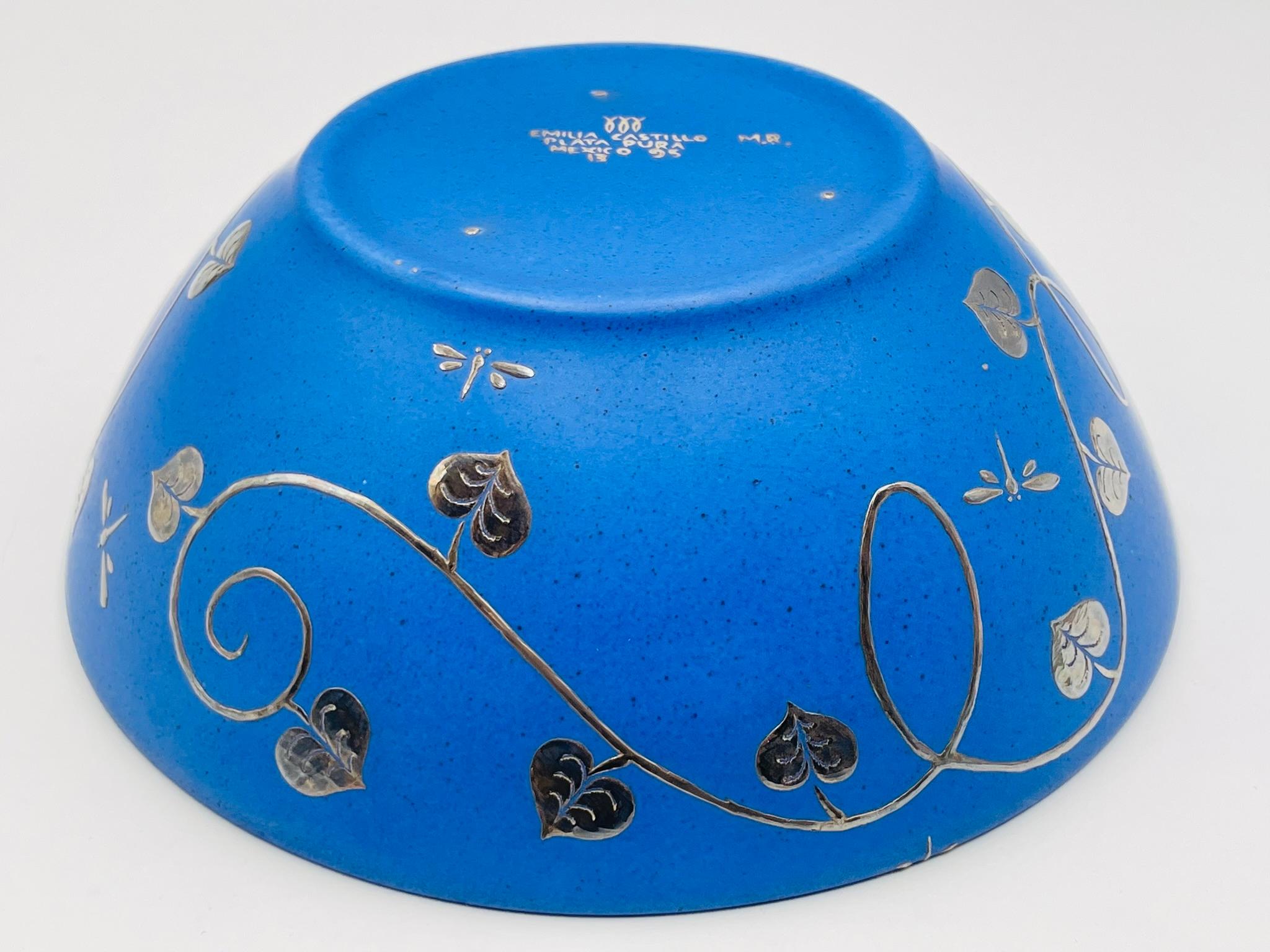 Argento Ciotola in porcellana e argento puro firmata Emilia Castillo, Taxco Mexico, 1995 in vendita
