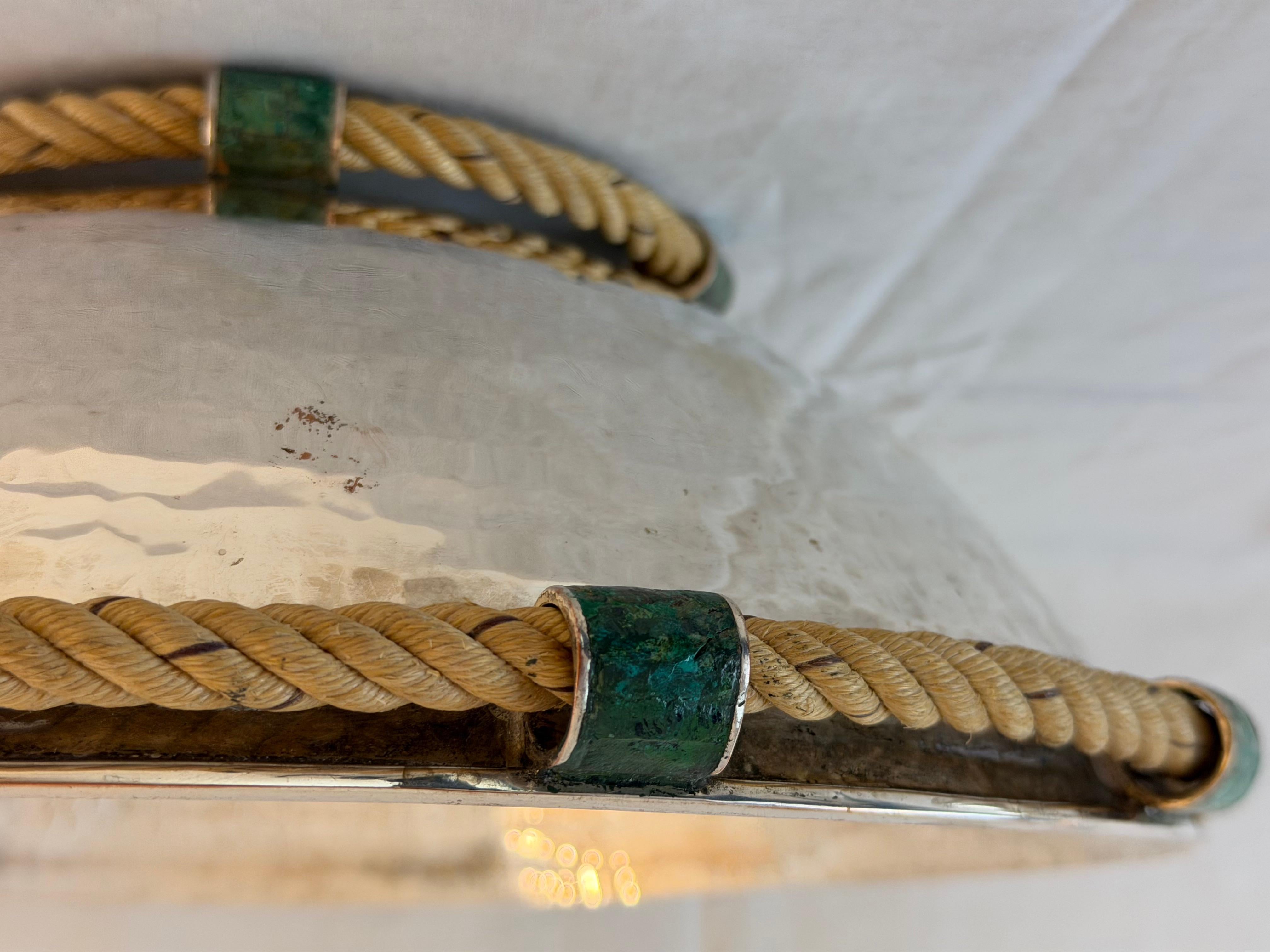 Emilia Castillo Silver Plate Copper Salad Bowl with Utensils and Malachite Inlay For Sale 2