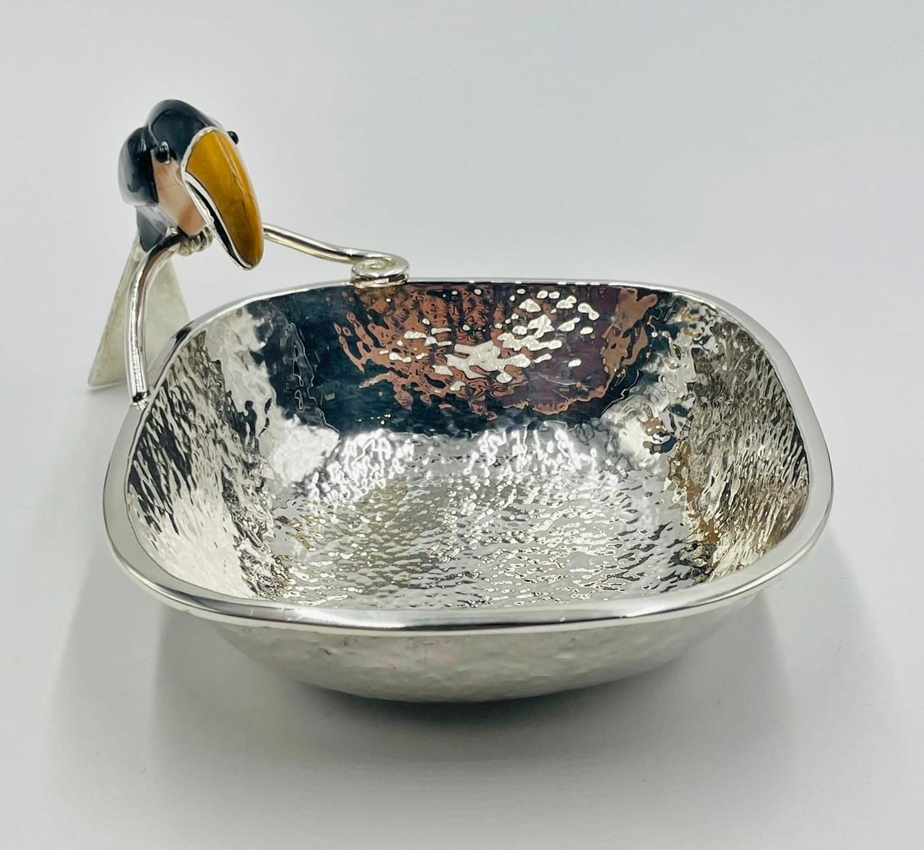 Molcajete/ciotola in argento di Emilia Castillo con tucano, Messico, anni '80 in vendita 3
