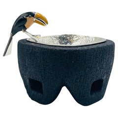 Emilia Castillo Silver-plate Molcajete/Serving Bowl with Toucan, Mexico 1980s Emilia Castillo Silver-plate Molcajete/Serving Bowl with Toucan, Mexico 1980s