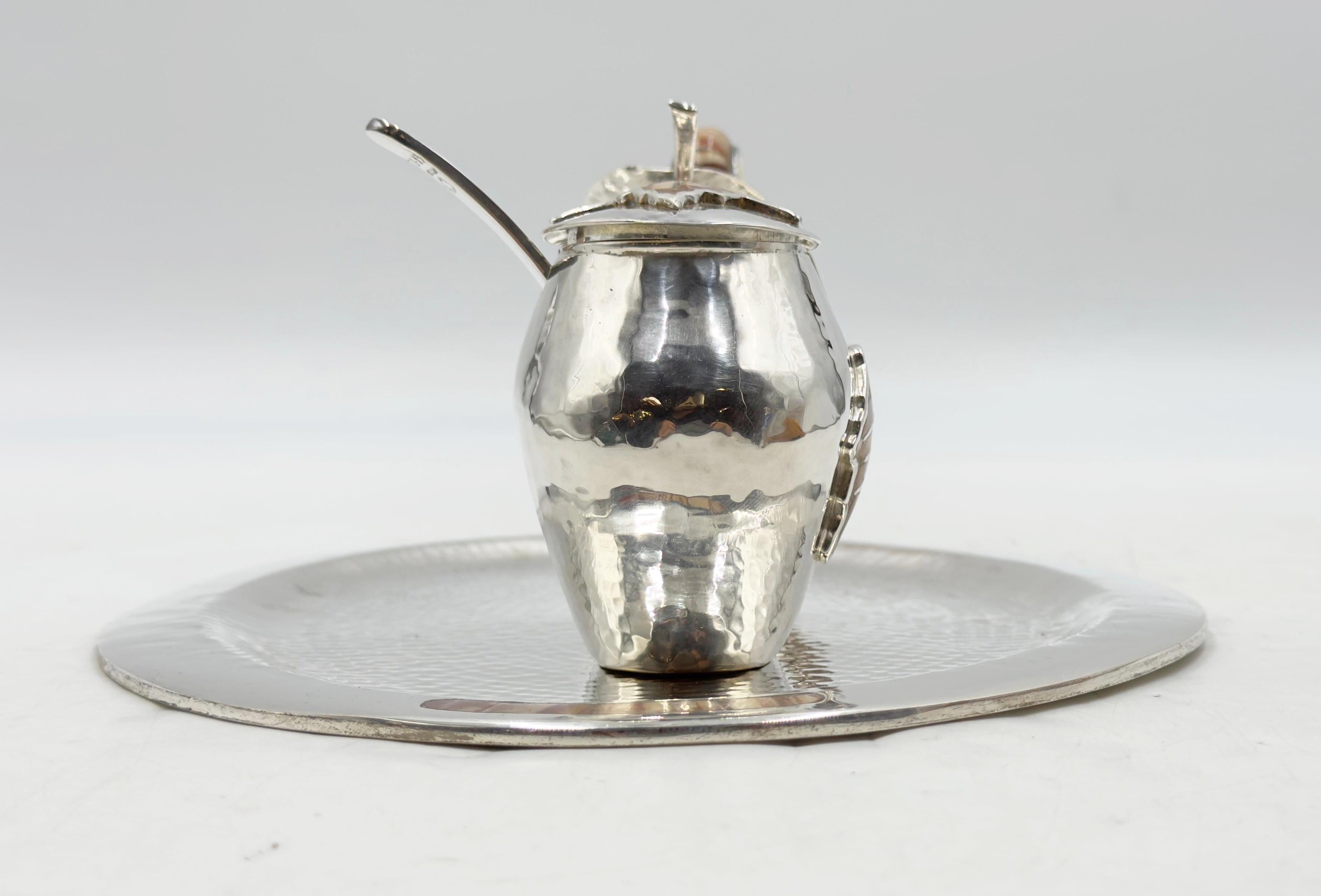 Emilia Castillo Silver Plate Tea Set with Jasper Inlay, Signed Mexican Modernist For Sale 6